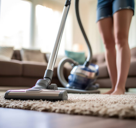 carer doing vaccum in the living room